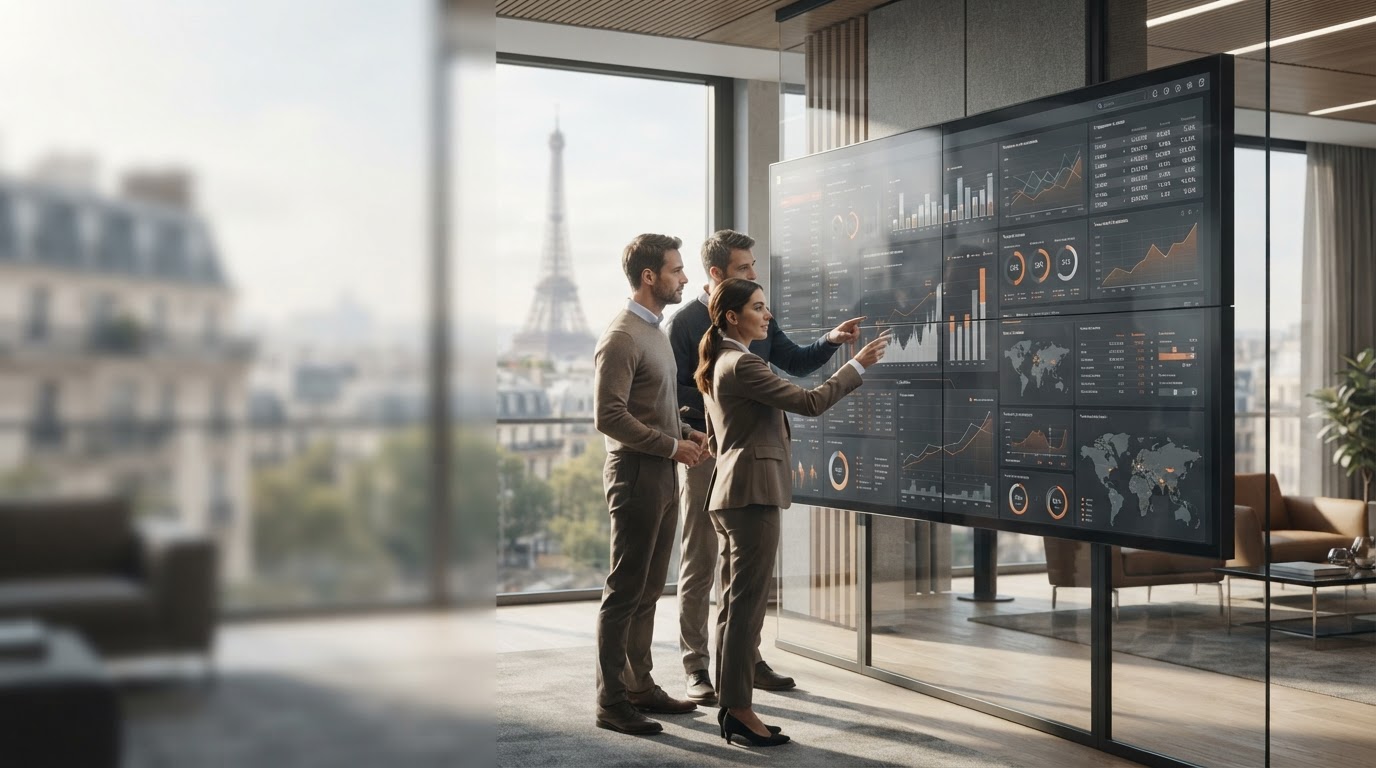 TrustenixAI — tableau de bord analytique affichant des données financières multi-plateformes